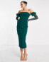 Фото #2 товара Rare London bandeau corset midi bodycon dress with faux feather gloves in green
