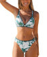 ფოტო #1 პროდუქტის Women's Triangle Cheeky Tropical Print Shell Stitched Bikini Set