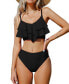 ფოტო #1 პროდუქტის Women's V-Neck Ruffled Top & High Waist Bikini Set