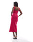 Фото #2 товара Vesper square neck thigh split midi dress in bright pink