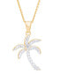 Фото #1 товара Macy's diamond Accent Palm Tree Pendant 18" Necklace in 14K Gold Plate