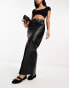 ASOS DESIGN leather maxi skirt with front split in black