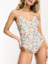 Фото #1 товара Pieces v neck swimsuit in white floral