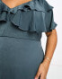 Фото #3 товара ASOS DESIGN Curve satin v front v back ruffle midi dress in washed satin in blue