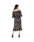 Women's Floral Print Off-Shoulder High-End Satin Midi Dress