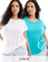 Yours 2 pack t-shirt in white & aqua