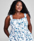 Фото #7 товара Plus Size Floral-Print Corset Mini Dress, Created for Macy's