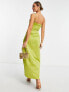Фото #2 товара Вечернее платье Extro & Vert - сарафан-макси оливкового цвета с одним плечевым ремешкомленкой и разрезом