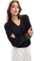 Vila crochet detail v neck knitted jumper in black