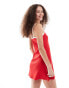 Monki jersey mini slip dress in red with contrast white binding