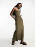 Noisy May one shoulder maxi dress in khaki