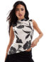 ASOS DESIGN slinky grown on high neck gathered asymmetrical hem top in mono floral