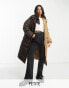 Vila Petite spliced longline padded coat in brown and beige