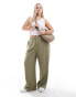 Фото #1 товара ASOS DESIGN Curve wide leg dad trouser with linen in olive