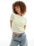 ASOS DESIGN knitted wide rib baby tee in green stripe Green/ cream, XS - фото #1