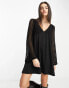 Фото #2 товара ASOS DESIGN long sleeve v neck crochet mini dress in black