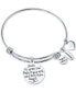 Cross Message & Heart Charm Bangle Bracelet in Stainless Steel & Rose Gold-Tone with Silver Plated Charms