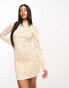 Simmi high neck mini jumper dress in beige geo print