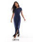 Vero Moda Petite knotted t-shirt maxi dress with split in navy M - фото #2