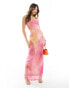 Фото #1 товара Rare London mesh bandeau maxi dress in pink and orange ombre