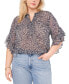 Фото #1 товара Plus Size Printed Pintuck Flutter 3/4-Sleeve Henley Blouse