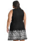 ფოტო #2 პროდუქტის Plus Size Round-Neck Embroidered-Hem Fit & Flare Dress