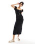 Фото #1 товара ASOS DESIGN square neck midi dress with puff sleeve and button front in black