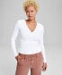 Фото #1 товара Women's Ribbed Henley-Neck Long-Sleeve Top, Created for Macy's