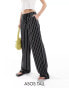 Фото #1 товара ASOS DESIGN Tall wide leg pull on trouser with linen in black stripe