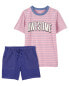 Фото #2 товара Kid 2-Piece Awesome Graphic Tee & Pull-On French Terry Shorts Set 5