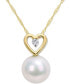 ფოტო #1 პროდუქტის Cultured Freshwater Pearl (9-1/2mm) & Diamond (1/20 ct. t.w.) Heart 17" Pendant Necklace in 10k Gold