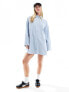 ASOS DESIGN oversized shirt dress with cape sleeve in blue stripe 32 - фото #11