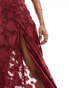 ASOS DESIGN jacquard double strap maxi dress with hook and eye split in burgundy