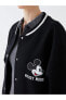 Mickey Mouse Baskılı Uzun Kollu Oversize Kadın Kolej Ceket