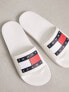 Tommy Jeans flag logo pool sliders in white