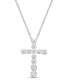 Фото #1 товара Macy's sterling Silver 1-1/3 (ct. t. w.) White Cubic Zirconia Bezel Set Cross Pendant Necklace