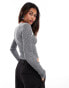 Something New Corpcore ribbed long sleeve top with contrast stitch in washed grey