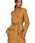 Фото #6 товара Women's Double-Breasted Belted Faux-Leather Coat