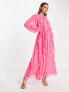 Фото #1 товара ASOS DESIGN frilly high neck maxi dress in fluro pink