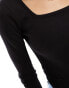 Threadbare Tall ribbed square neck long sleeve bodysuit in black 34 - фото #6