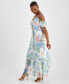 Фото #3 товара Women's Floral-Print Ruffled Cold-Shoulder Tiered Maxi Dress