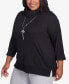 Plus Size Drama Queen Solid Cowl Neck Top with Necklace