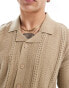 Threadbare knitted textured shirt in stone