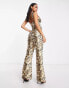 ASOS LUXE corsetted flare jumpsuit in animal jacquard