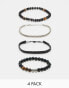 Фото #2 товара ASOS DESIGN 4 pack bead and chain set in black