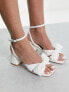 Glamorous mid heel sandals with bow in white