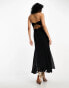 ASOS DESIGN halter midi dress with stone buckle detail in black