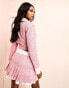 Фото #4 товара ASOS LUXE co-ord boucle crop blazer with poplin collar detail in pink