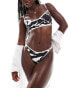 ASOS DESIGN contrast binding high leg hipster bikini bottom in mono abstract