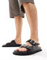 Walk London Shore Double Strap Sandals In Black Grain Leather